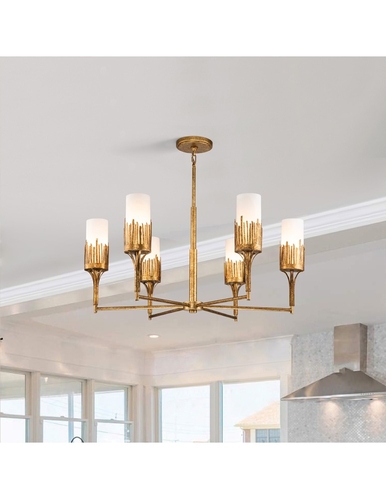 Quintiesse Żyrandol Sawgrass 6 źródeł światła Płatkowe złoto Elstead Lighting QN-SAWGRASS-6-DG-O