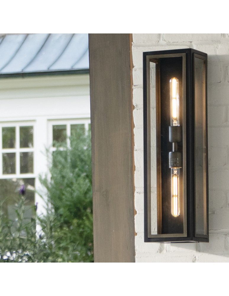 Quintiesse Latarnia naścienna Shaw 2 źródła światła Czarny, oksydowany brąz Zewnętrzna IP44 Elstead Lighting QN-SHAW-2M-