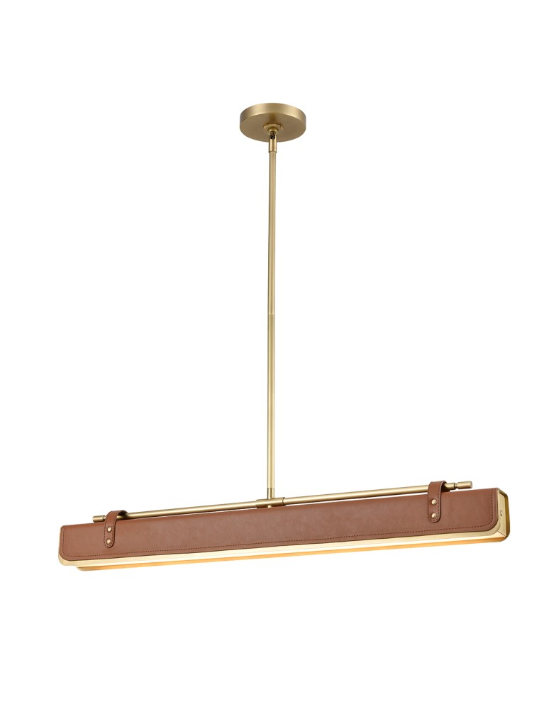 Quintiesse Lampa wyspowa LED Valise Vintage mosiądz, skóra koniakowa Elstead Lighting QN-VALISE-LP80-VBS-CL