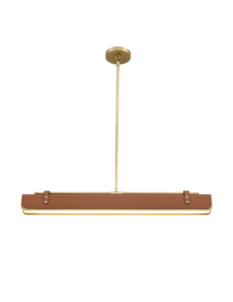 Quintiesse Lampa wyspowa LED Valise Vintage mosiądz, skóra koniakowa Elstead Lighting QN-VALISE-LP80-VBS-CL