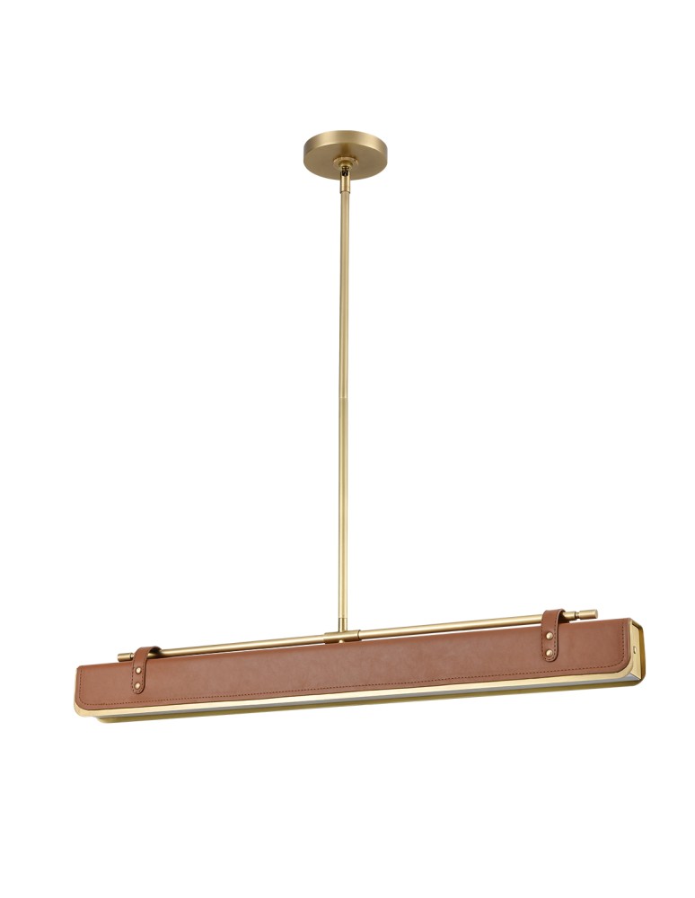Quintiesse Lampa wyspowa LED Valise Vintage mosiądz, skóra koniakowa Elstead Lighting QN-VALISE-LP80-VBS-CL