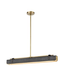 Quintiesse Lampa wyspowa LED Valise Vintage mosiądz, skóra smokingowa Elstead Lighting QN-VALISE-LP80-VBS-TL