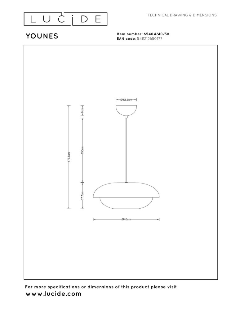 Lucide YOUNES Lampa wisząca – Kremowa – D40 – 1xE27 – 40W – Metal 65404/40/38 Lucide YOUNES Lampa wisząca – Kremowa – D40 – 1xE27 – 40W – Metal 65404/40/38