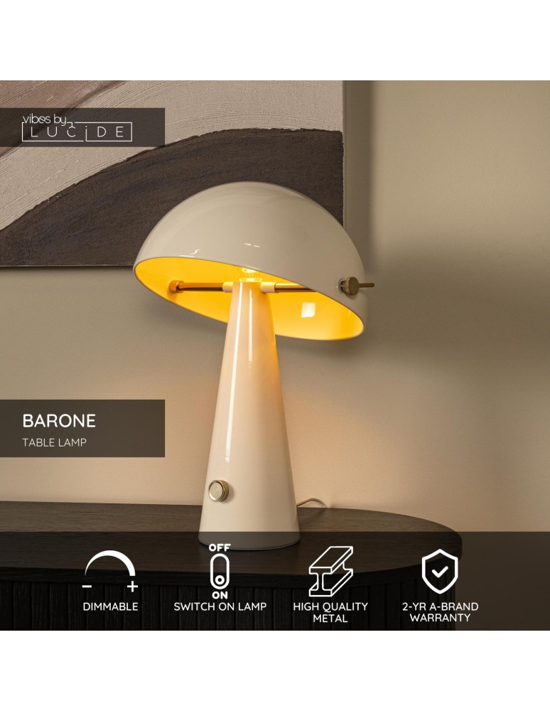 Lucide BARONE Lampa stołowa – Taupe – D38 – 1xE27 – 40W – Metal 65502/52/41