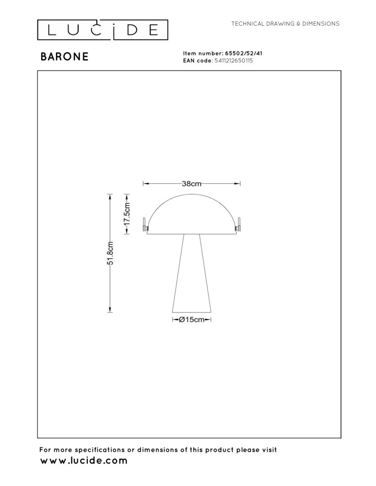 Lucide BARONE Lampa stołowa – Taupe – D38 – 1xE27 – 40W – Metal 65502/52/41