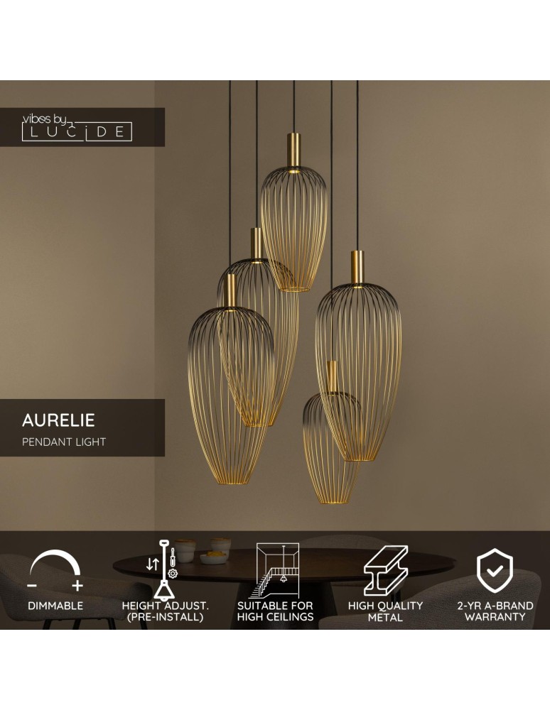 Lucide AURELIE Lampa wisząca – Złota – 5xGU10 (MR11) – 25W – Metal 21442/15/10
