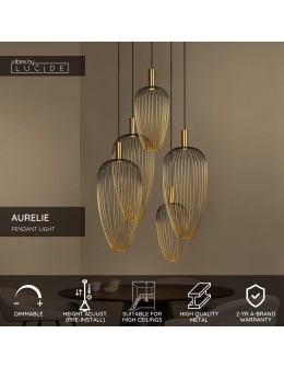 Lucide AURELIE Lampa wisząca – Złota – 5xGU10 (MR11) – 25W – Metal 21442/15/10 - produkt 2