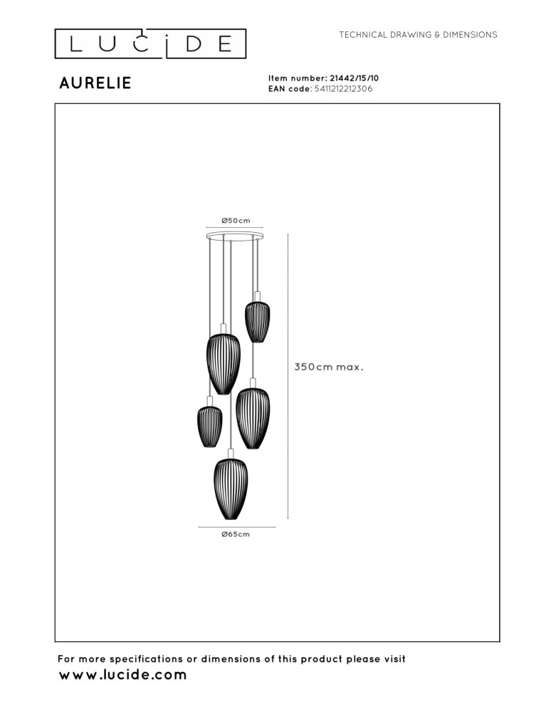 Lucide AURELIE Lampa wisząca – Złota – 5xGU10 (MR11) – 25W – Metal 21442/15/10