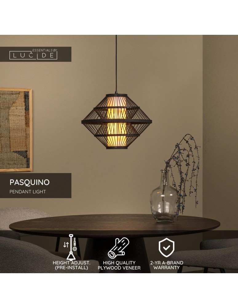 Lucide PASQUINO Lampa wisząca – Czarna – D40 – 1xE27 – 40W – Sklejka 21445/40/30