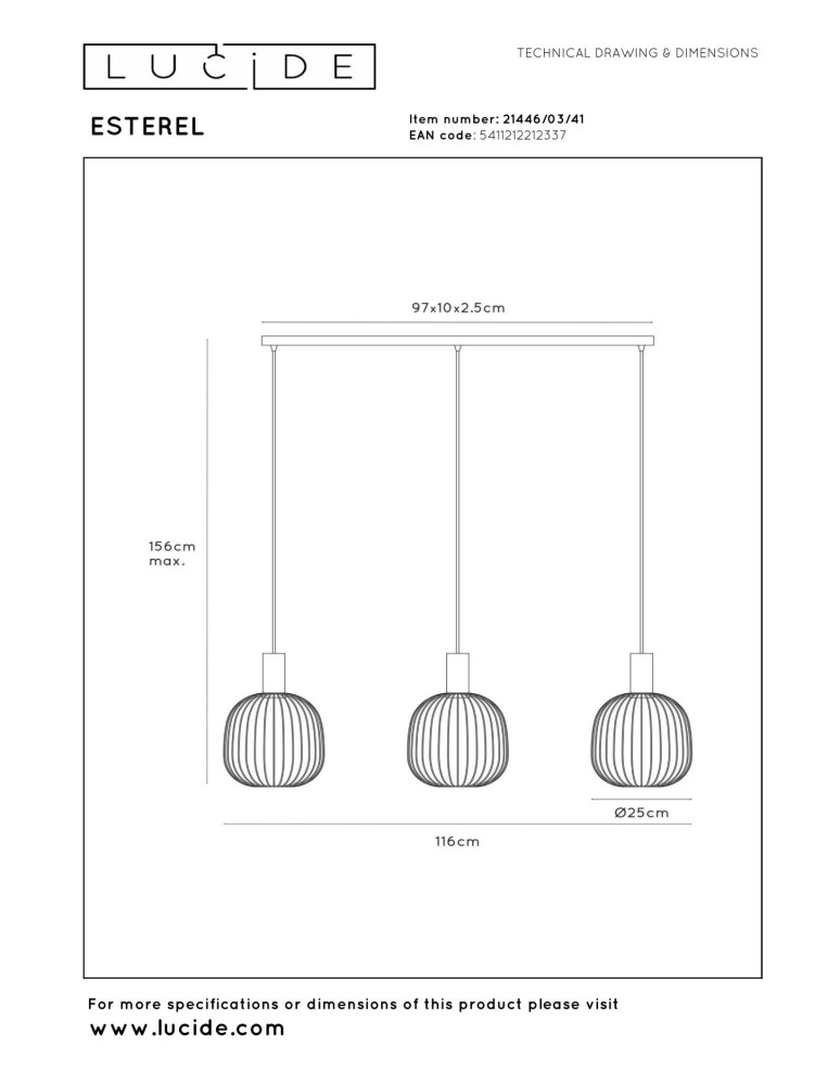 Lucide ESTEREL Lampa wisząca – Taupe – 3xGU10 (MR11) – 25W 21446/03/41