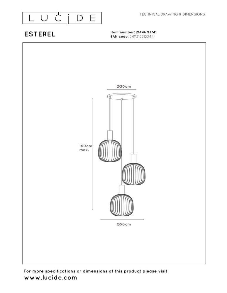 Lucide ESTEREL Lampa wisząca – Taupe – 3xGU10 (MR11) – 25W 21446/13/41