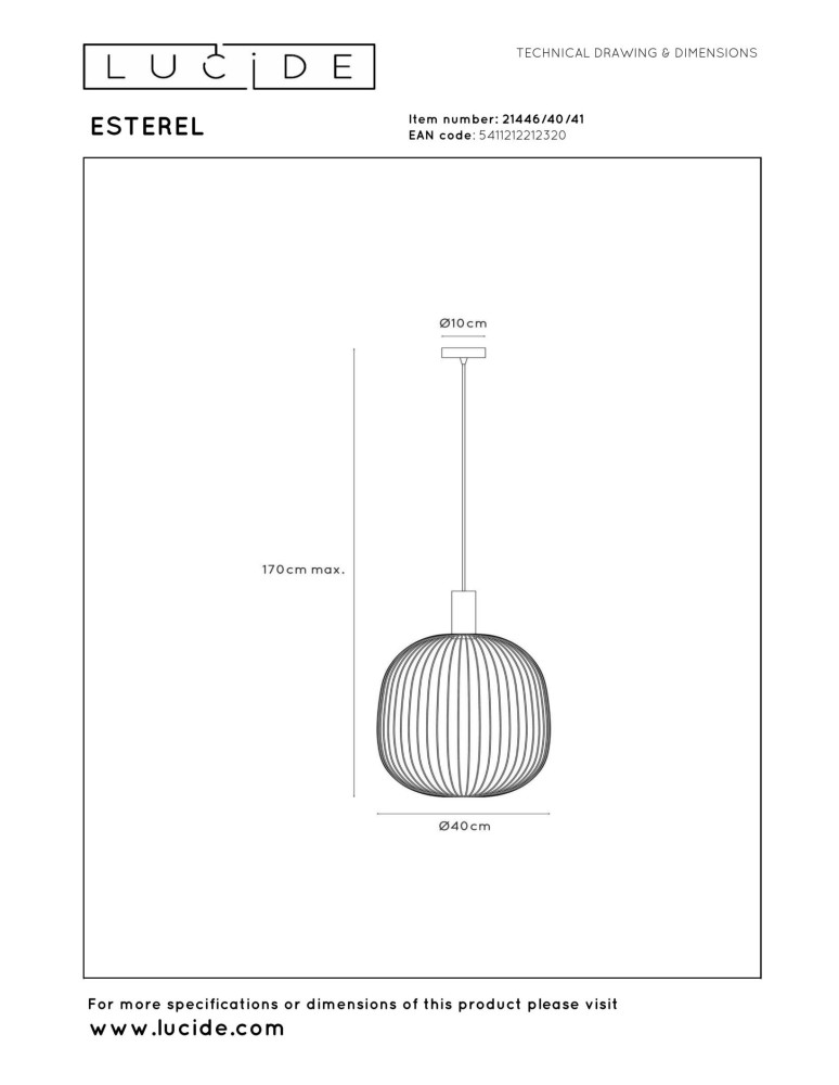 Lucide ESTEREL Lampa wisząca – Taupe – D40 – 1xGU10 – 25W – Metal 21446/40/41