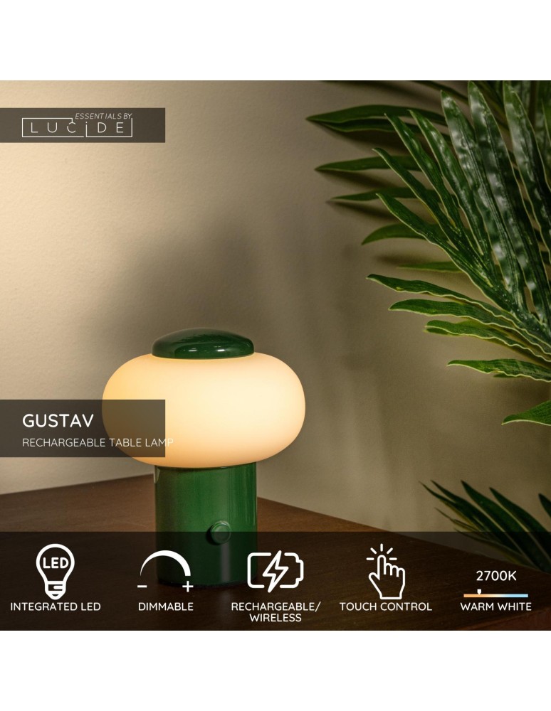 Lucide GUSTAV Lampa stołowa – Zielona – D8 – LED ściemnialna – 0,8W – 2700K 44520/01/33