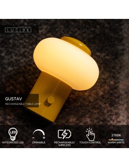 Lucide GUSTAV Lampa stołowa – Żółta – D8 – LED ściemnialna – 0,8W – 2700K 44520/01/34 - produkt 2