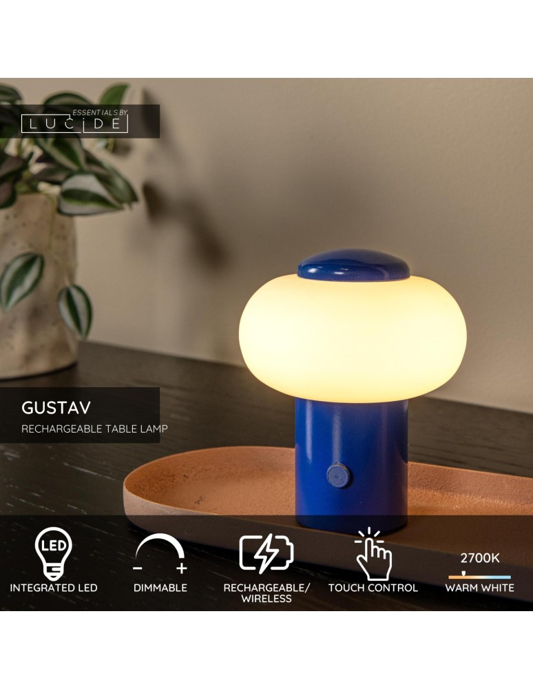 Lucide GUSTAV Lampa stołowa – Niebieska – D8 – LED ściemnialna – 0,8W – 2700K 44520/01/35