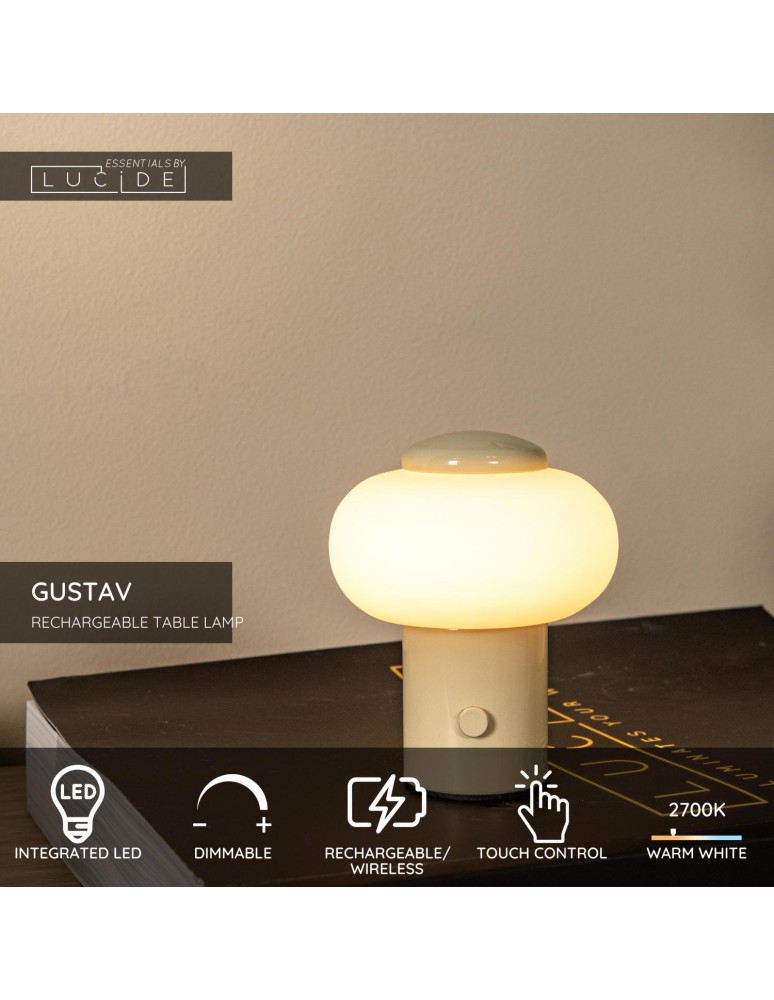 Lucide GUSTAV Lampa stołowa – Kremowa – D8 – LED ściemnialna – 0,8W – 2700K 44520/01/38