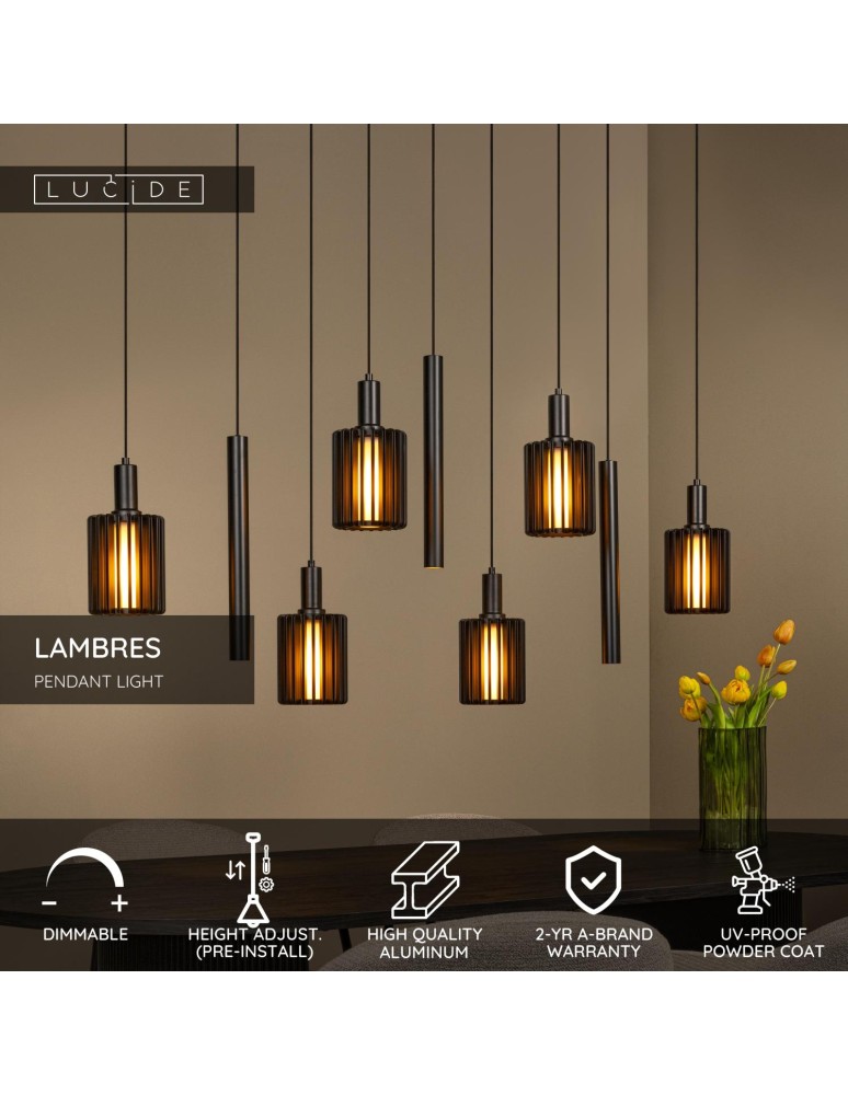 Lucide LAMBRES to elegancka lampa wisząca z trzema punktami świetlnymi, która stanowi wyrazisty element dekoracyjny nowoczesn
