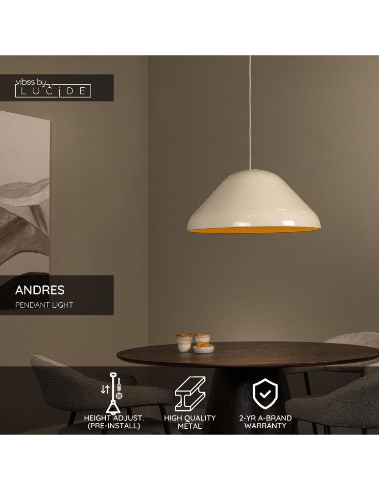 Lucide ANDRES Lampa wisząca – Kremowa – D56 – 1xE27 – 40W – Metal 65405/56/38
