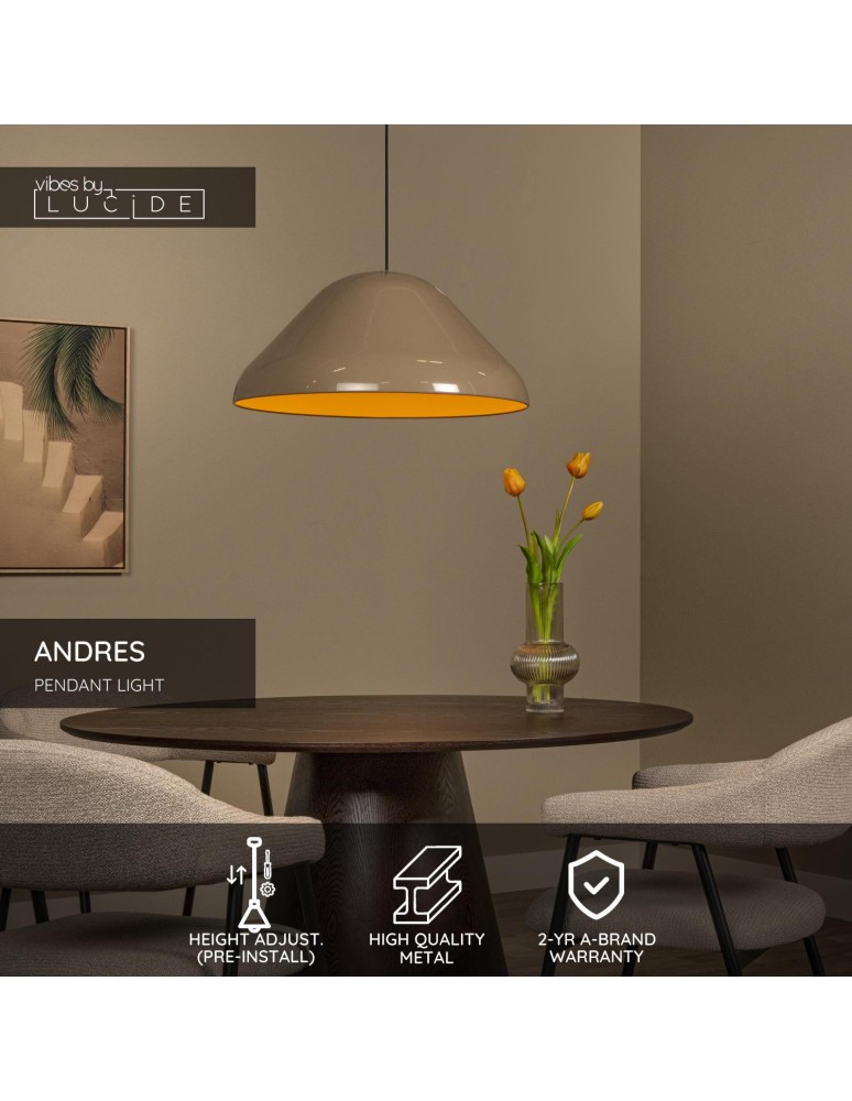 Lucide ANDRES Lampa wisząca – Taupe – D56 – 1xE27 – 40W – Metal 65405/56/41