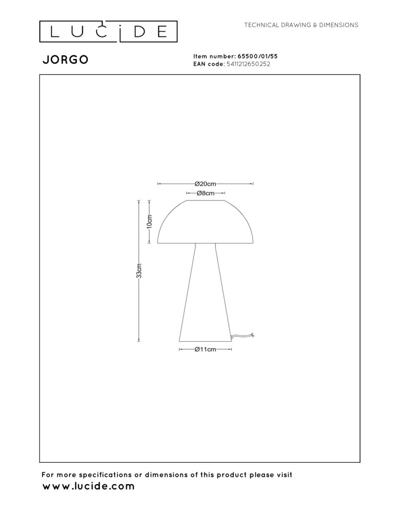 Lucide JORGO Lampa stołowa – Terakota – D20 – 1xE27 – 40W – Metal 65500/01/55