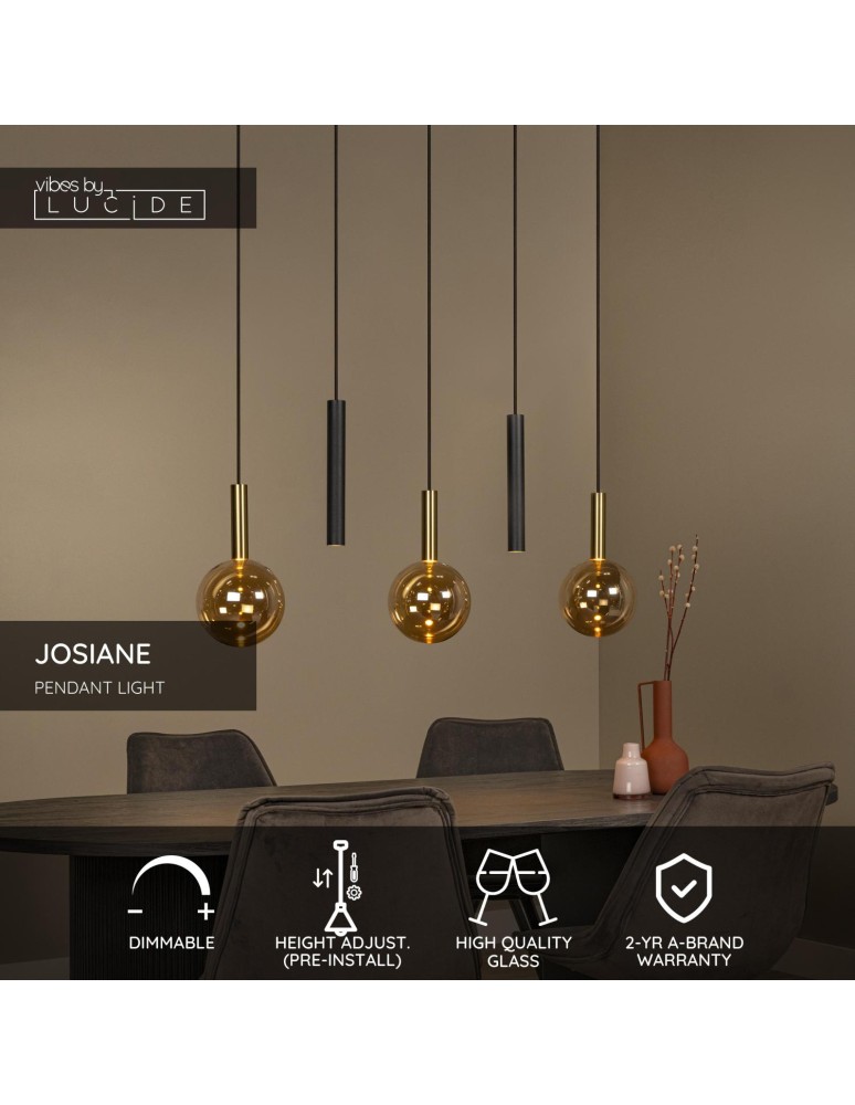 Lucide JOSIANE Lampa wisząca – Bursztynowa – 3xG9 – 40W – Szkło 21441/05/62
