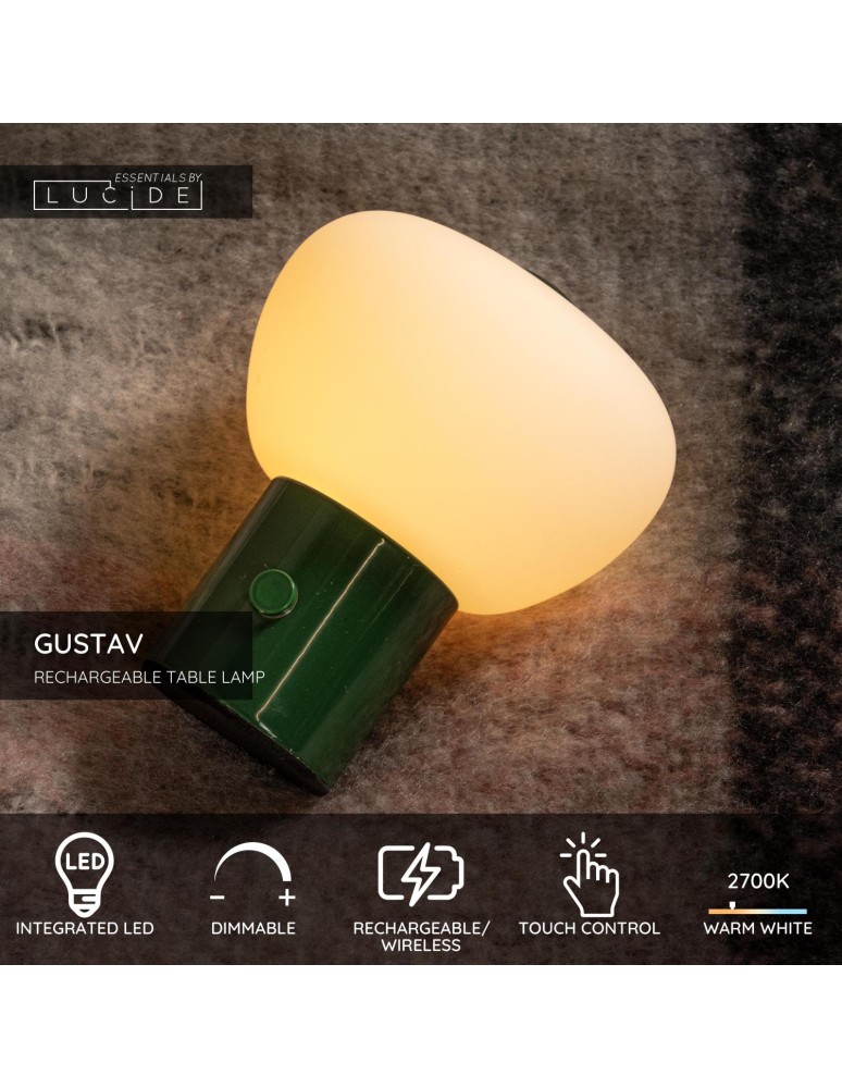 Lucide GUSTAV Lampa stołowa – Zielona – D8 – LED ściemnialna – 0,8W – 2700K 44521/01/33