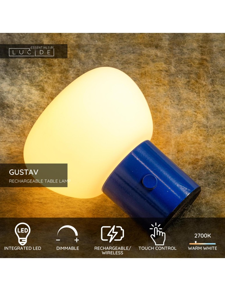 Lucide GUSTAV Lampa stołowa – Niebieska – D8 – LED ściemnialna – 0,8W – 2700K 44521/01/35
