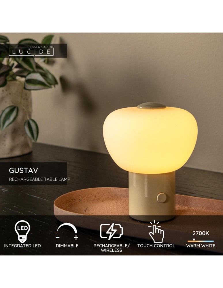 Lucide GUSTAV Lampa stołowa – Kremowa – D8 – LED ściemnialna – 0,8W – 2700K 44521/01/38