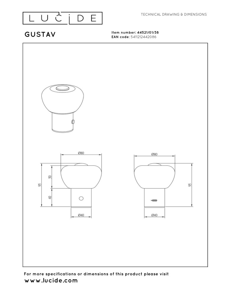 Lucide GUSTAV Lampa stołowa – Kremowa – D8 – LED ściemnialna – 0,8W – 2700K 44521/01/38