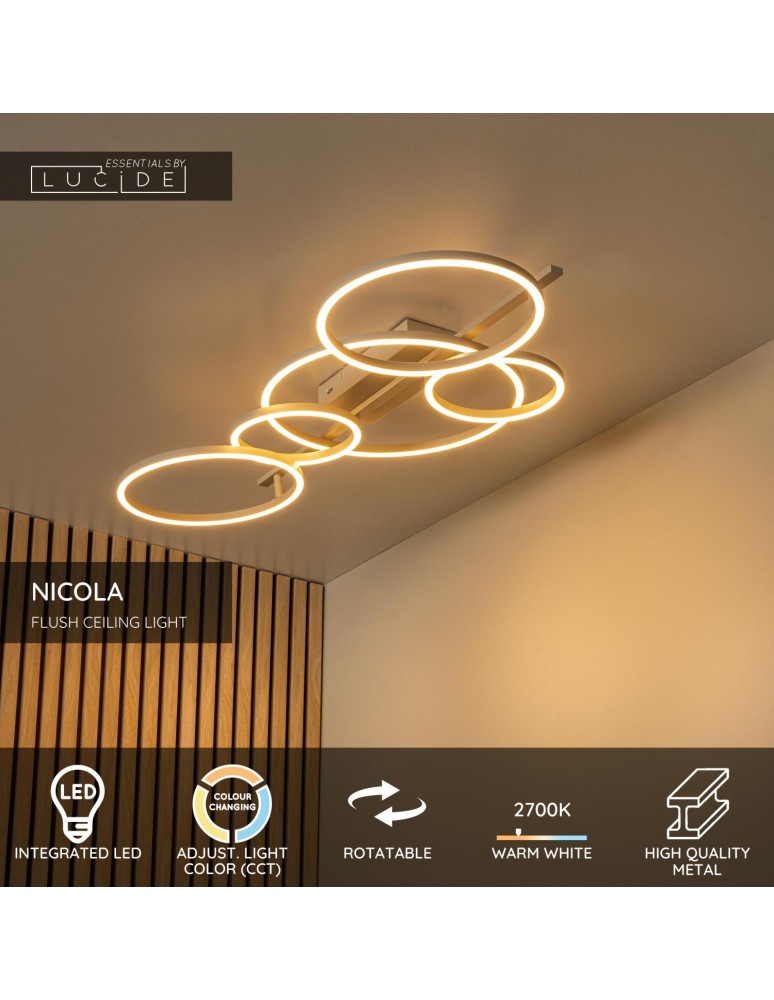Lucide NICOLA Plafon – Taupe – LED – 37W – 2700K/4000K 53112/36/41