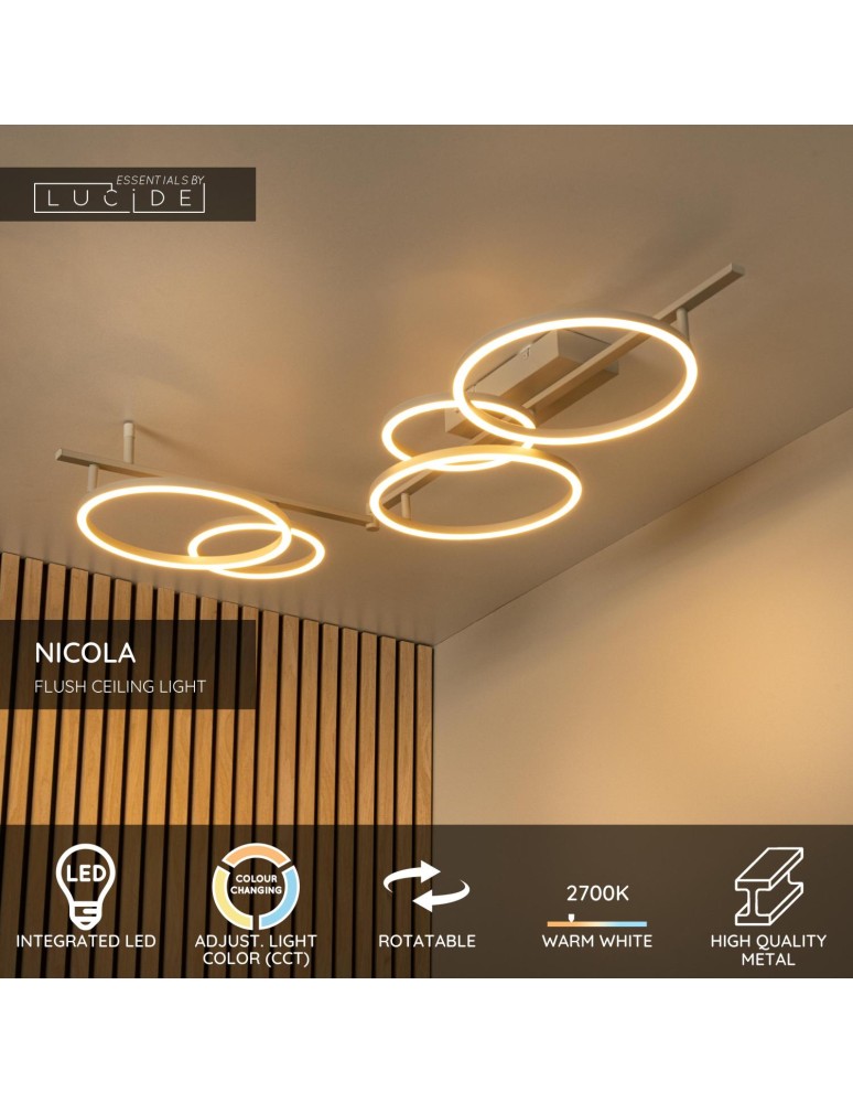 Lucide NICOLA Plafon – Taupe – LED – 37W – 2700K/4000K 53113/36/41
