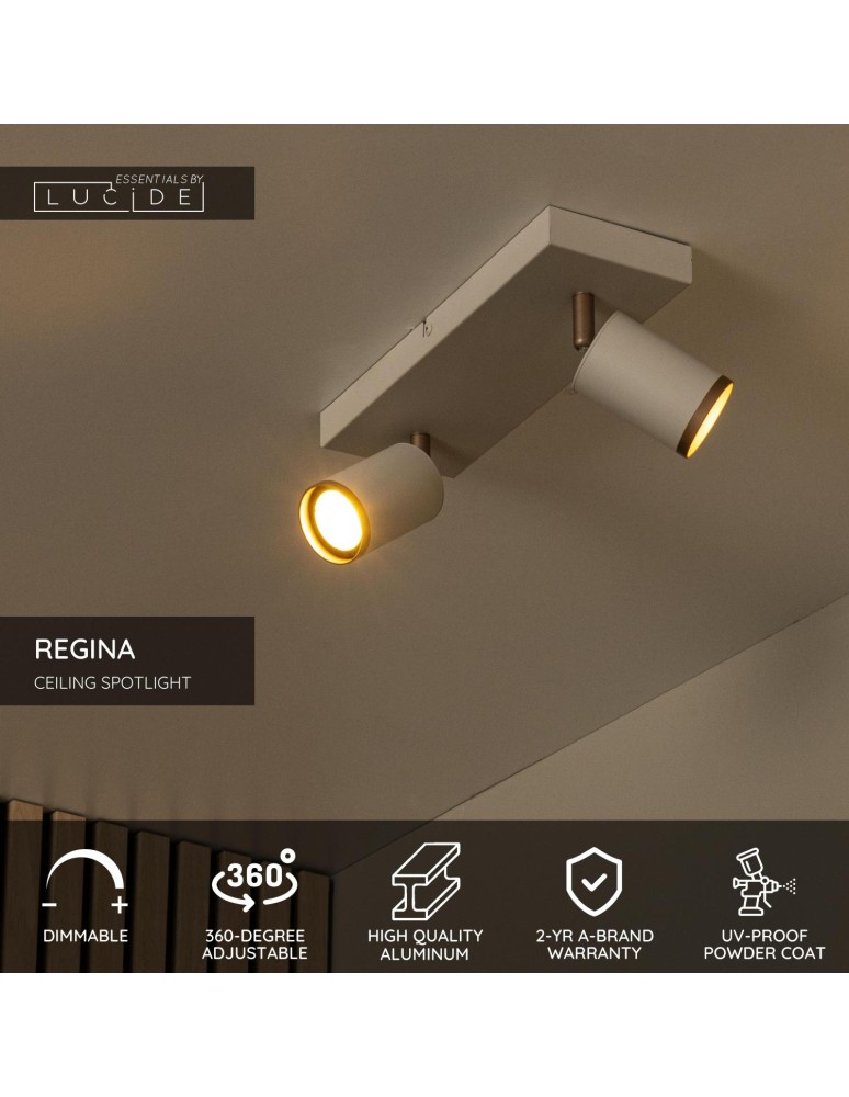 Lucide REGINA Spot sufitowy – Taupe – 2xGU10 – 50W – Aluminium 53914/02/41