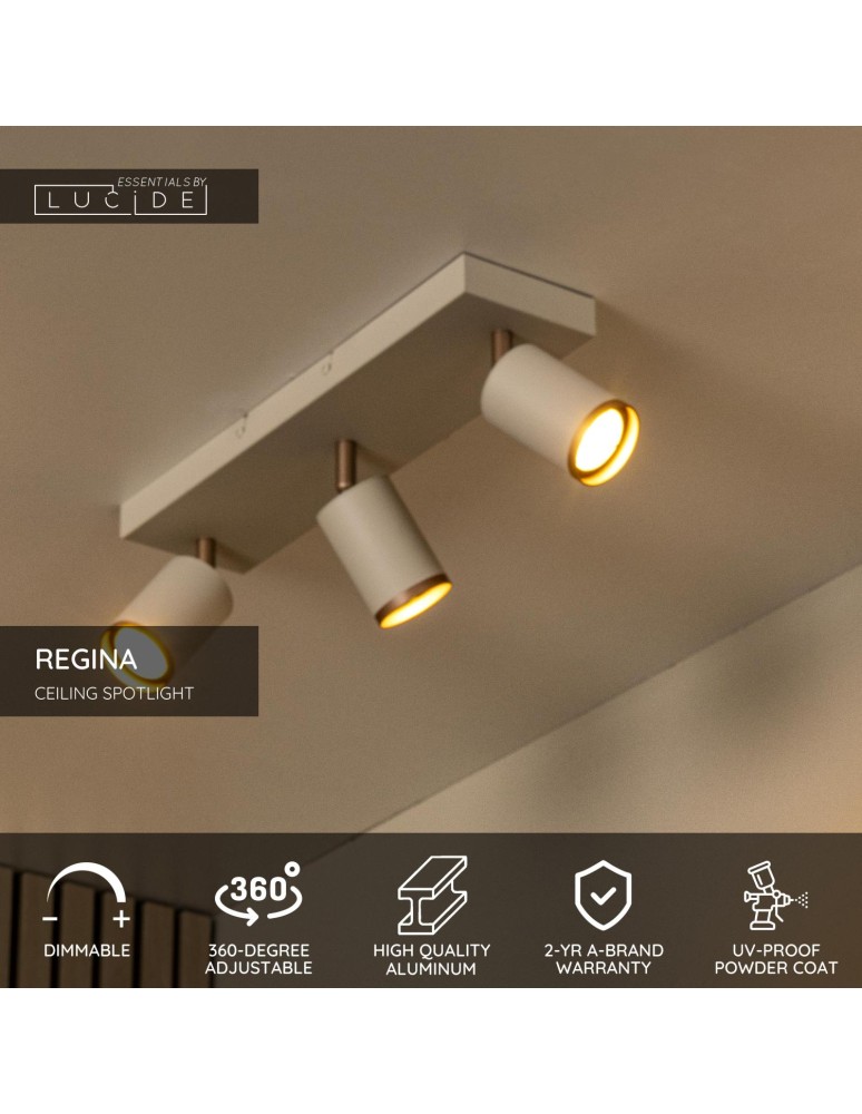 Lucide REGINA Spot sufitowy – Taupe – 3xGU10 – 50W – Aluminium 53914/03/41