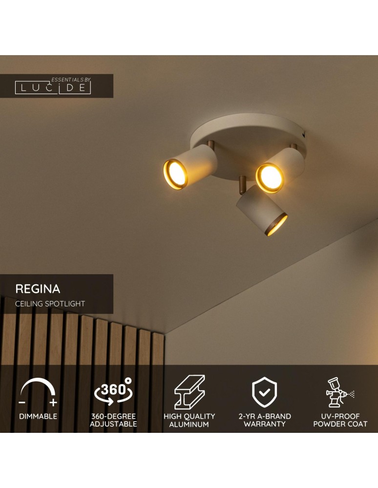 Lucide REGINA Spot sufitowy – Taupe – D21 – 3xGU10 – 50W – Aluminium 53914/13/41