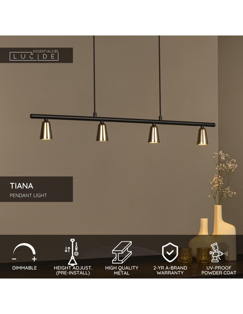 Lucide TIANA Lampa wisząca – Szampańska – 4xGU10 – 25W – Metal 65401/04/05