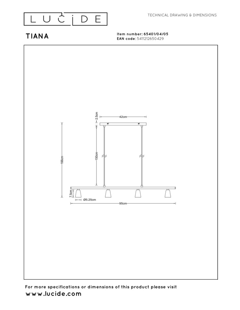Lucide TIANA Lampa wisząca – Szampańska – 4xGU10 – 25W – Metal 65401/04/05