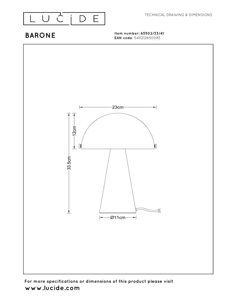 Lucide BARONE Lampa stołowa – Taupe – D23 – 1xE27 – 40W – Metal 65502/33/41