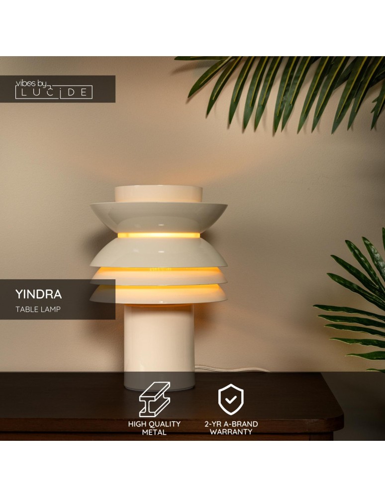 Lucide YINDRA Lampa stołowa – Kremowa – D17,5 – 1xE27 – 40W – Metal 65503/01/38