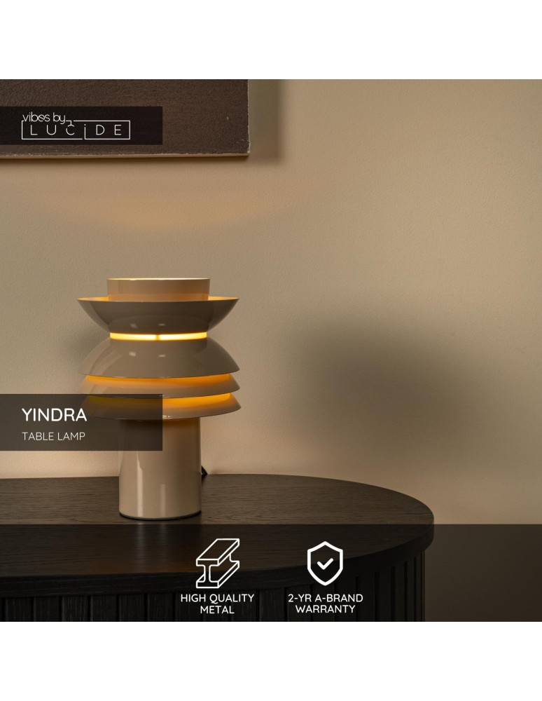 Lucide YINDRA Lampa stołowa – Taupe – D17,5 – 1xE27 – 40W – Metal 65503/01/41
