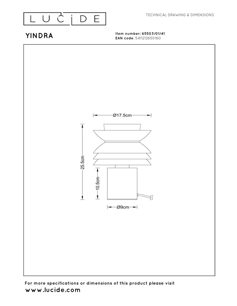 Lucide YINDRA Lampa stołowa – Taupe – D17,5 – 1xE27 – 40W – Metal 65503/01/41