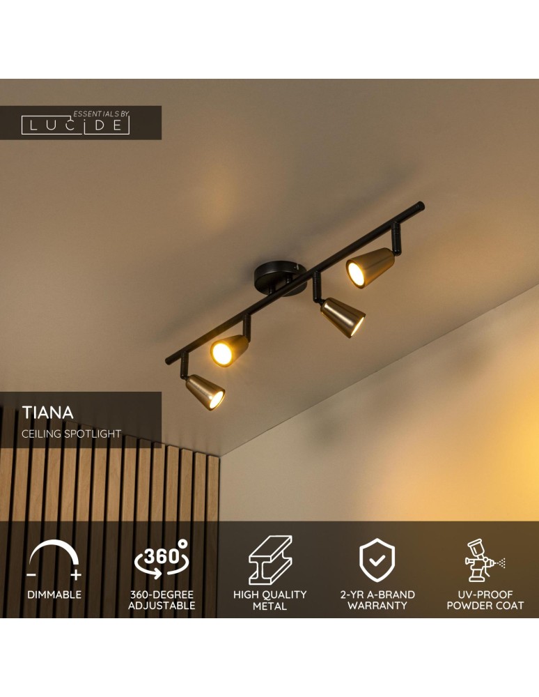 Lucide TIANA Spot sufitowy – Szampański – 4xGU10 – 25W – Metal 65901/04/05