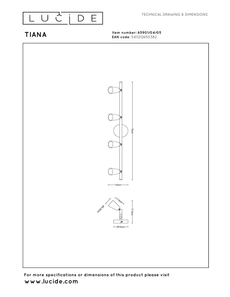 Lucide TIANA Spot sufitowy – Szampański – 4xGU10 – 25W – Metal 65901/04/05