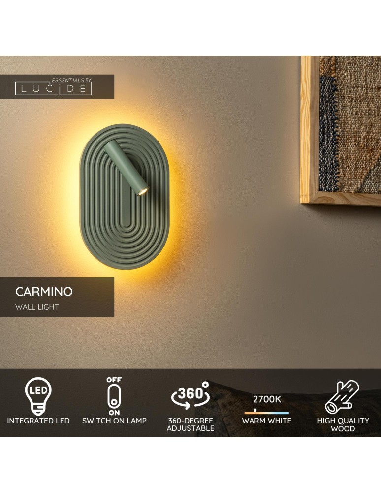 Lucide CARMINO Kinkiet – Zielony – LED – 14W – 2700K – Drewno 77292/12/33
