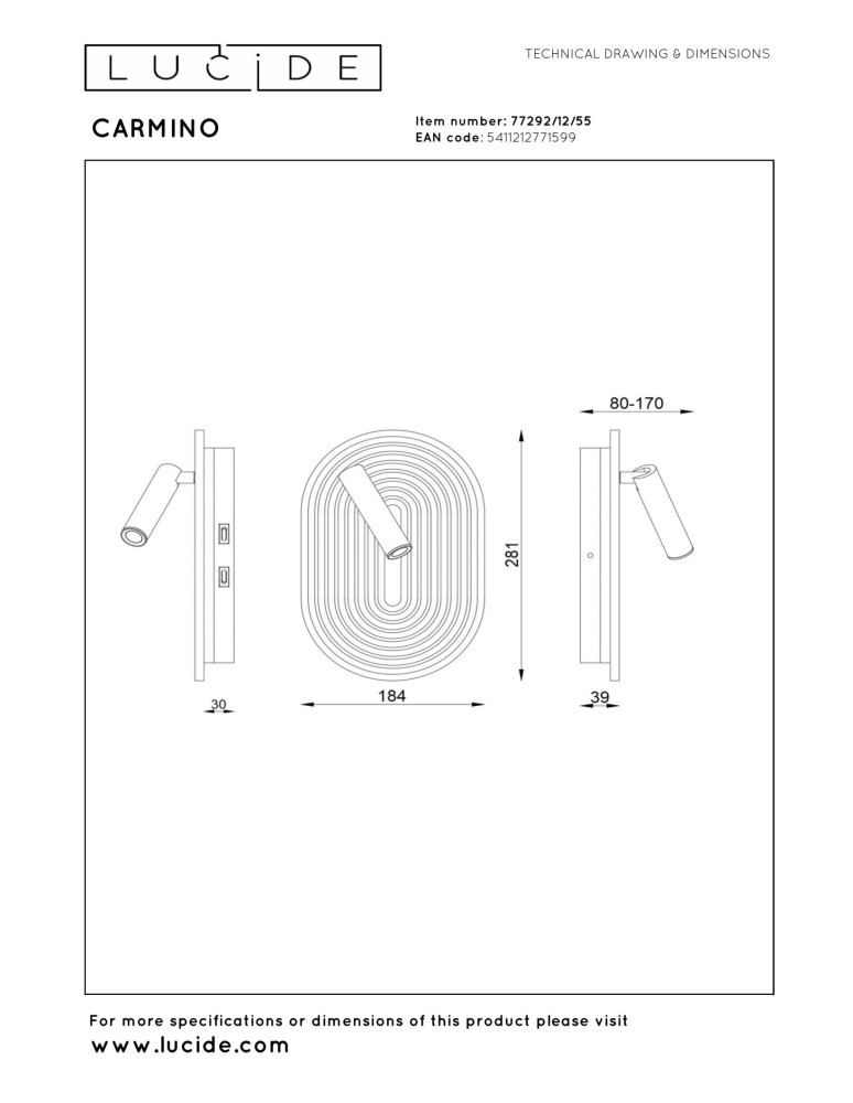 Lucide CARMINO Kinkiet – Terakota – LED – 12W – 2700K – Drewno 77292/12/55