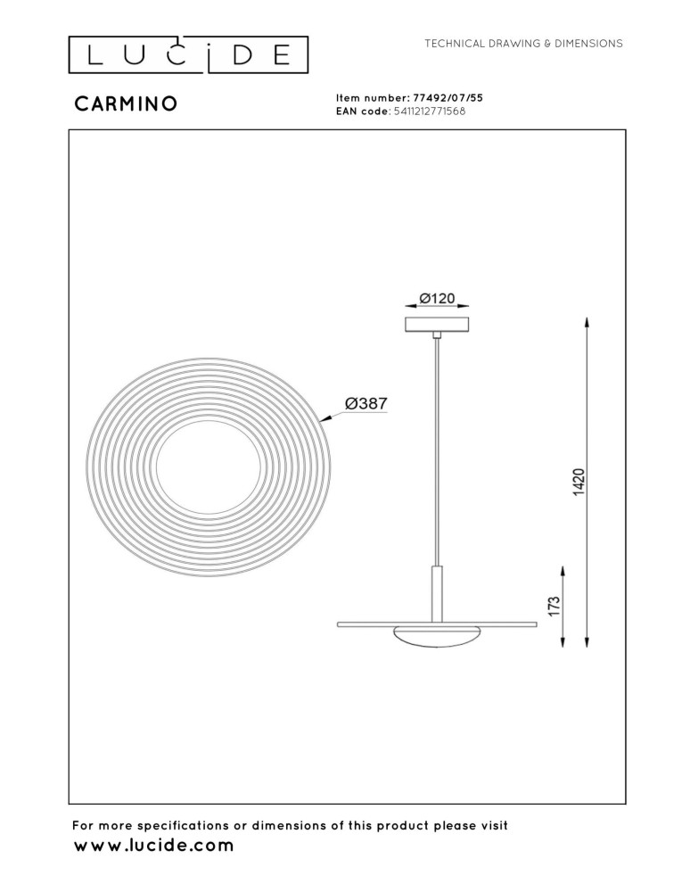 Lucide CARMINO Lampa wisząca – Terakota – D38,7 – LED – 8W – 3000K 77492/07/55