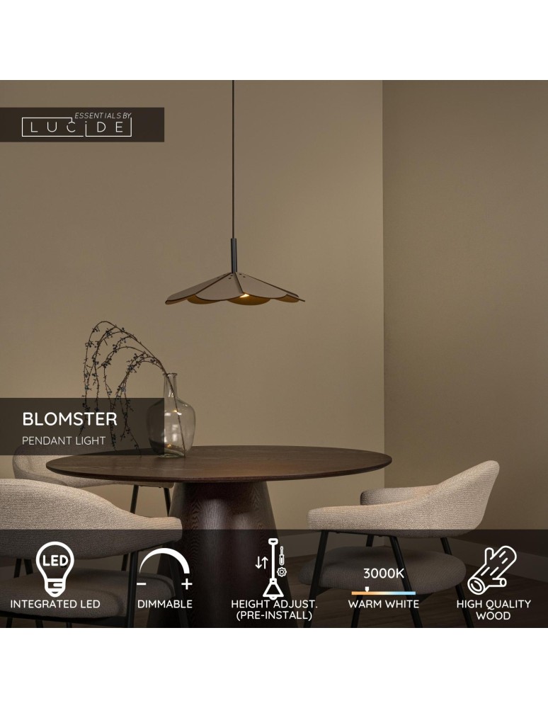 Lucide BLOMSTER Lampa wisząca – Taupe – D47 – LED ściemnialna – 9W 77493/07/41