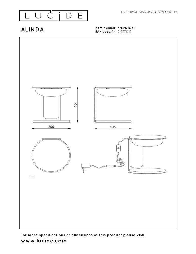 Lucide ALINDA Lampa stołowa – Taupe – D20 – LED ściemnialna – 9W – 3000K 77591/15/41
