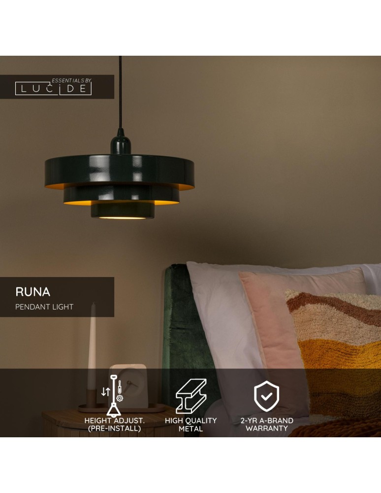 Lucide RUNA Lampa wisząca – Zielona – D35 – 1xE27 – 40W – Metal 21443/35/33