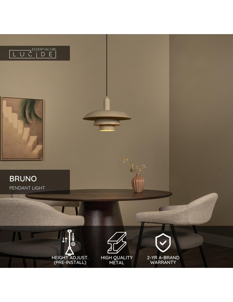 Lucide BRUNO Lampa wisząca – Taupe – D38 – 1xE27 – 40W – Metal 21444/38/41