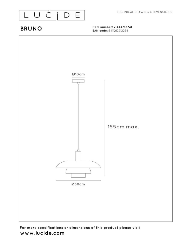 Lucide BRUNO Lampa wisząca – Taupe – D38 – 1xE27 – 40W – Metal 21444/38/41